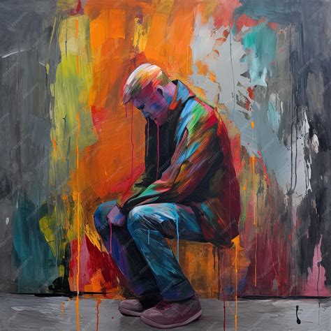 Premium Ai Image A Painting Of A Man Sitting On A Bench With A