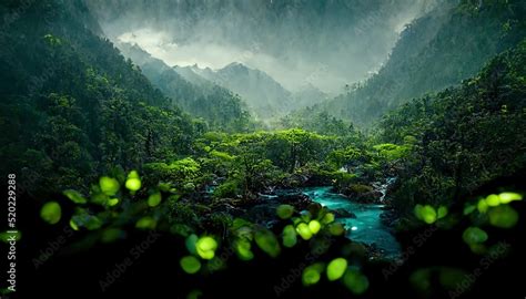 Exotic Foggy Forest Jungle Panorama Forest Oasis Foggy Dark Forest