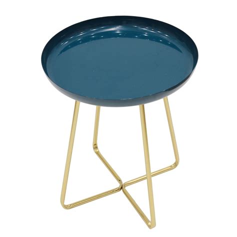 Table d appoint en métal design Glossy Diam 40 x H 48 cm Bleu roi