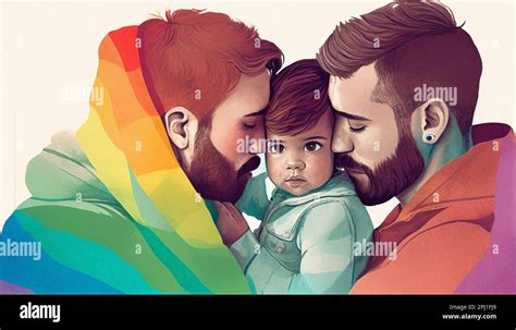 Una Ilustración Generada Por La Ia De Padres Gay E Hijo Abrazándose Uno