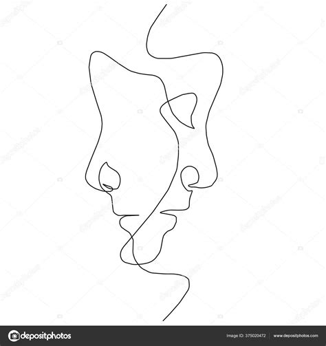 Couple Line Drawing Love You Man Woman Kissing Love Symbol Stock