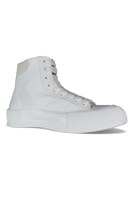 Men S Luxury Sneakers Alexander Mcqueen Deck Plimsoll White Canvas Hi