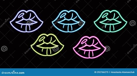 Big Neon Set Of Romantic Kiss Kissing Couple Lip Bar Vector Set Of Realistic Isolated Neon