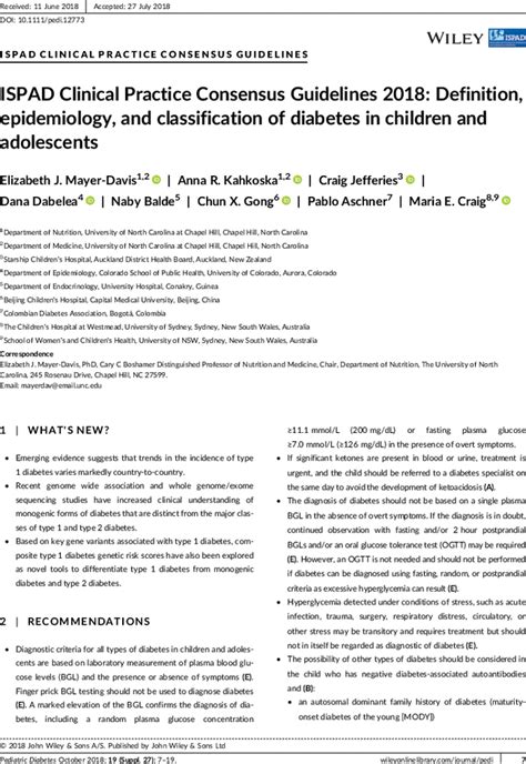 Ispad Clinical Practice Consensus Guidelines 2018 Definition Epidemiology And Classification