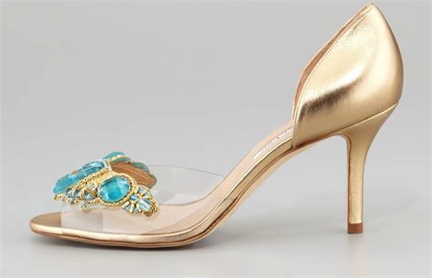 Oscar De La Renta Wedding Shoes Gold With Turquoise And Sheer