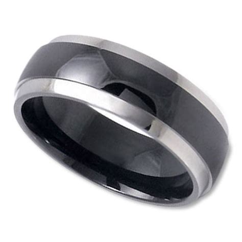 Unisex Black Wedding Band With Cable Inlay