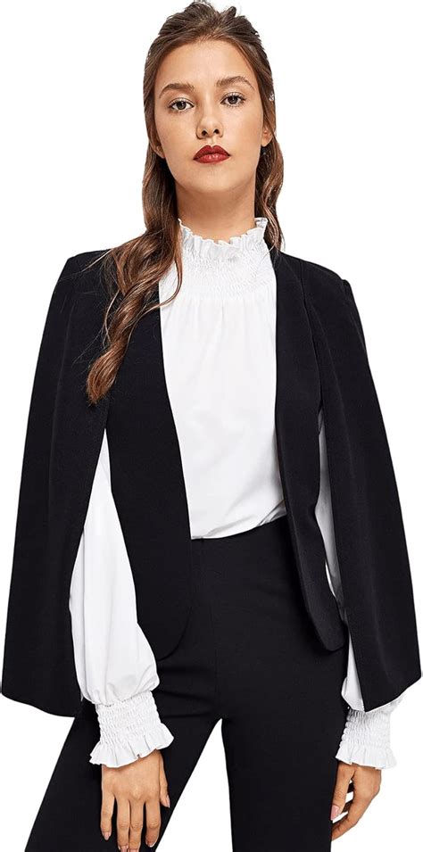 Buy Shein Womens Cape Cloak Blazer Open Front Slit Sleeve Jacket