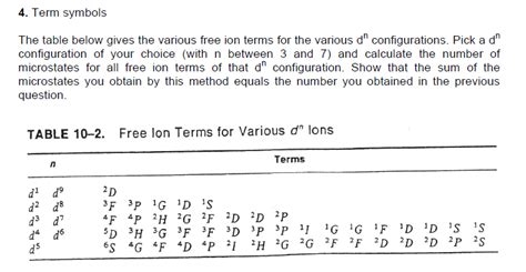 Solved Term Symbols Calculate The Number Of Microstates Chegg