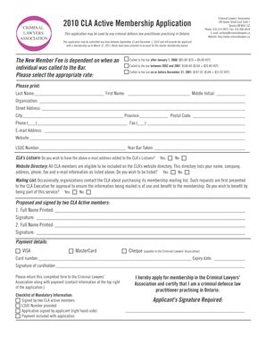 Fillable Online 2010 CLA Active Membership Application Fax Email Print