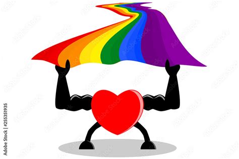 Strong Red Heart Holding Rainbow Pride Flag Concepts Of Support Lgbt Or Lgbtq Lesbian Gay