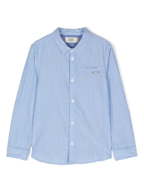 Scotch And Soda Striped Logo Plaque Shirt Farfetch