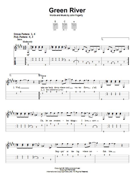 Green River By Creedence Clearwater Revival Easy Guitar Tab Guitar