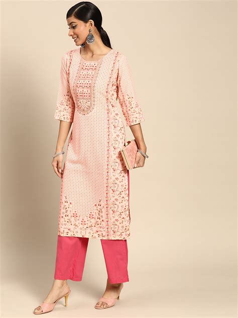 Buy Gerua Women Pink Ethnic Motifs Printed Kurta Kurtas For Women