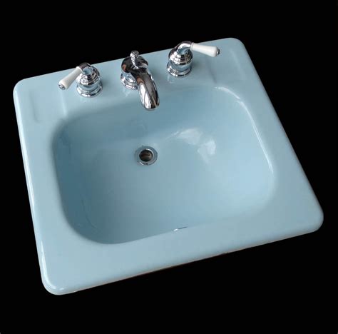 Vintage Kohler K 2894 Cast Iron Blue Enamel Bathroom Sink Etsy