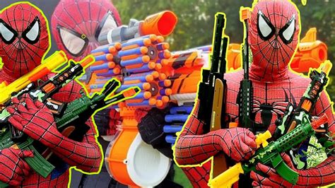 Spider Man In Real Collecting Weapons Nerf Gun Sniper Rifles Ak