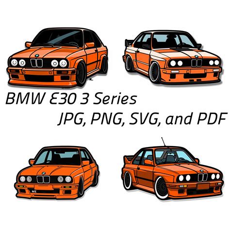 4pk Bmw E30 Clip Art Bimmer Vector Car Culture Graphics Digital File