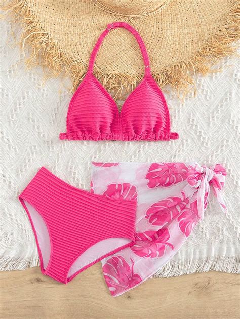 SHEIN Conjunto de Maiô Bikini Triângulo Halter para Meninas Pré