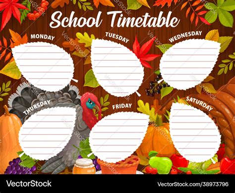 Education School Timetable Thanksgiving Schedule Vector Image