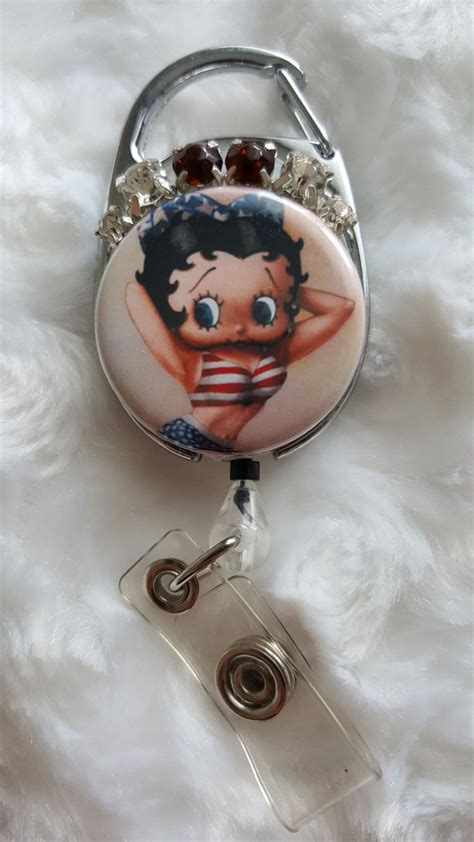 Sexy Patriotic Betty Boop Button On Gbc Id Badge Carabiner Etsy