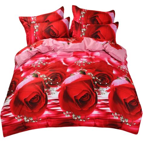 Arnigu New Red Rose Flower D Print Wedding Bedding Set Queen King Size