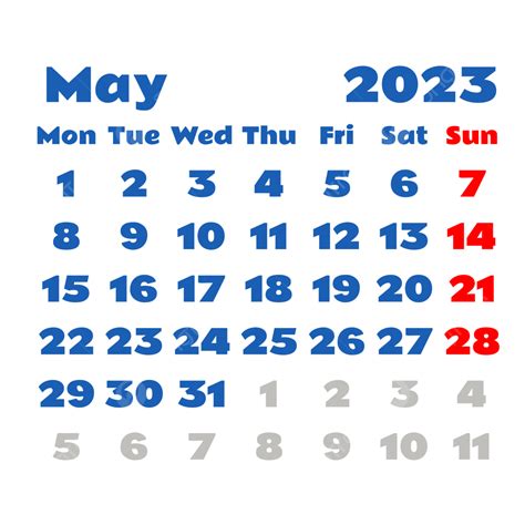 Azul Minimalista Mayo 2023 Calendario Kelender Bulan Mei PNG