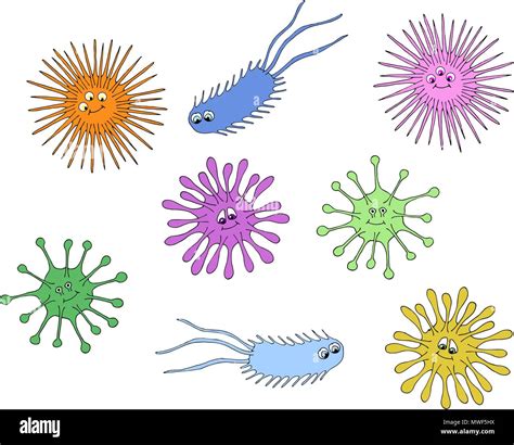 Bacteria And Germs Colorful Set Micro Organisms Disease Causing