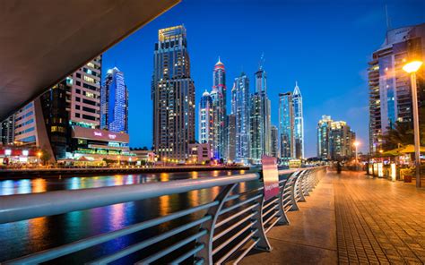 Descargar Fondos De Pantalla La Marina De Dubai 4k Paisajes Nocturnos