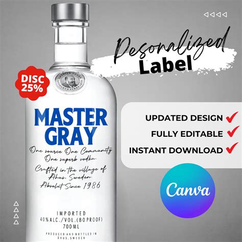 Printable Vodka Label Editable Customize Vodka T Ideas Birthday