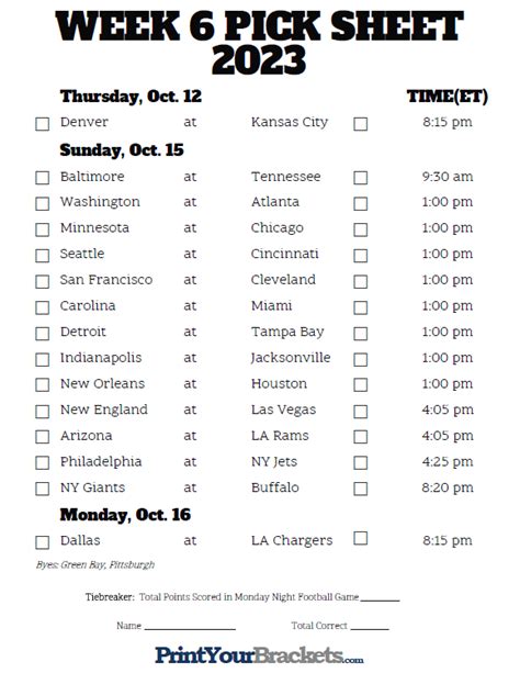 Nfl Week 12 Printable Schedule