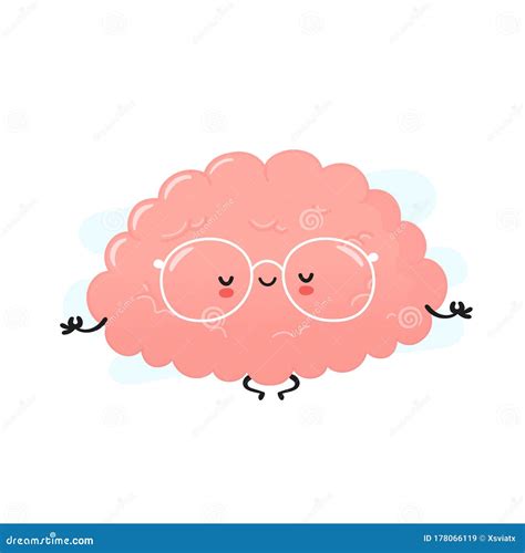 Cute Human Brain Meditate Vector Stock Vector Illustration Of Character Glasses 178066119