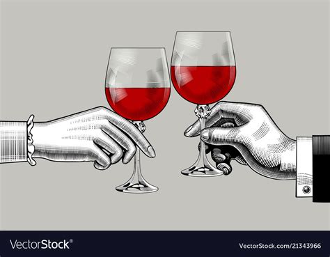 Hands Of Man And Woman Clink Glasses With Red Wine