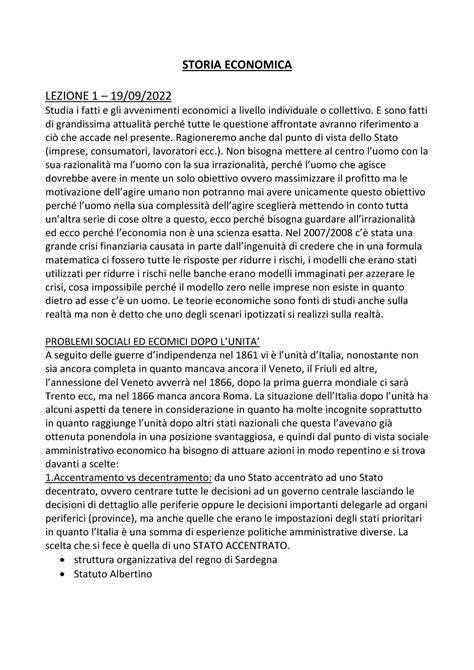 Storia Economica LEZ 1 STORIA ECONOMICA LEZIONE 1 19 09 Studia I