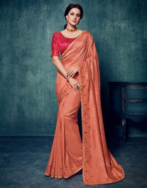 Peach Silk Saree With Pink Blouse Sarees Designer Collection