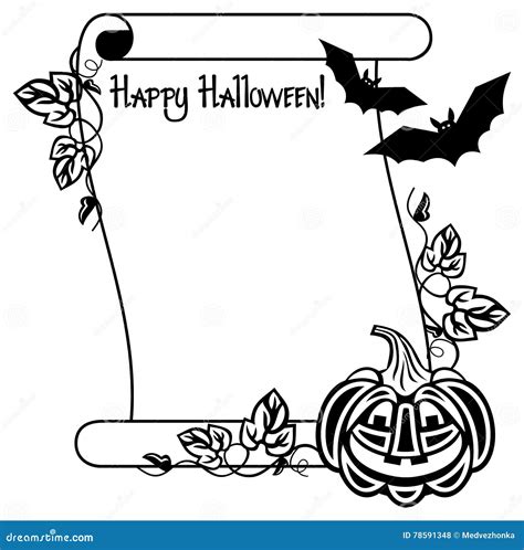 Black and White Frame with Halloween Pumpkin and Text "Happy Halloween ...