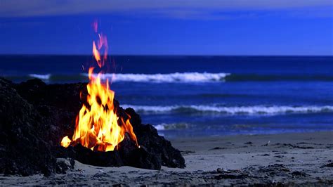 Ocean Waves And Fire Sounds Relaxation Video For Sleeping No Music K