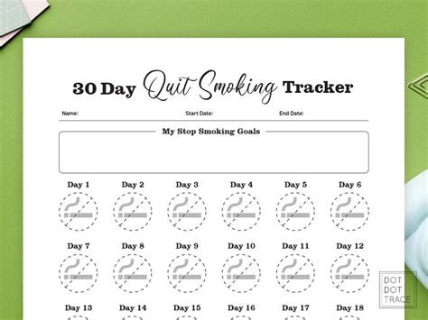 Printable 30 Day Quit Smoking Tracker 30 Day Stop Smoking Etsy