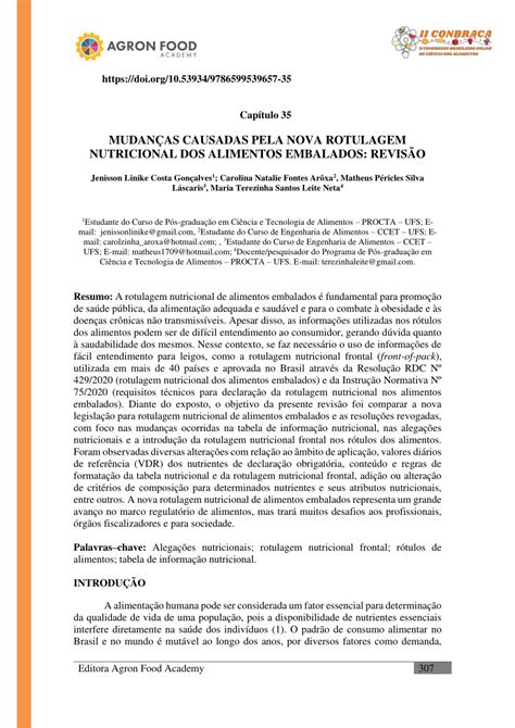 PDF MUDANÇAS CAUSADAS PELA NOVA ROTULAGEM NUTRICIONAL DOS ALIMENTOS