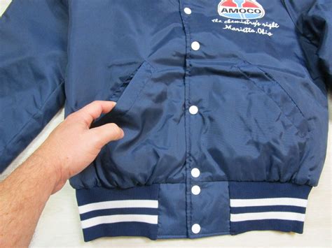 Vintage Amoco Oil And Gas Satin Bomber Jacket M The Gem