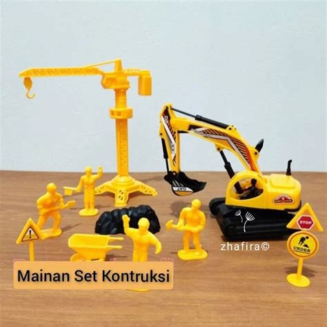 Jual Mainan Playset Kontruksi Miniatur Alat Berat Crane Excavator Anak