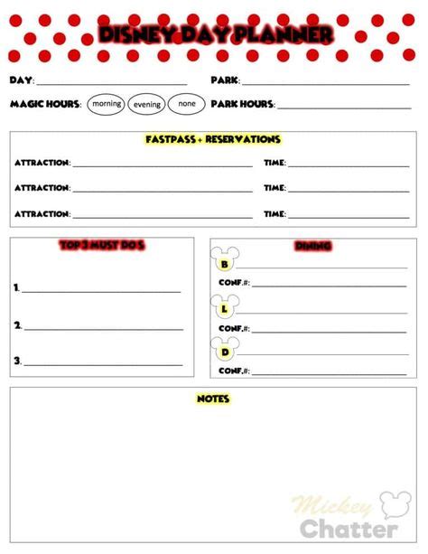 Disney Day Planner A Printable That You Can Use To Plan Out Each Day