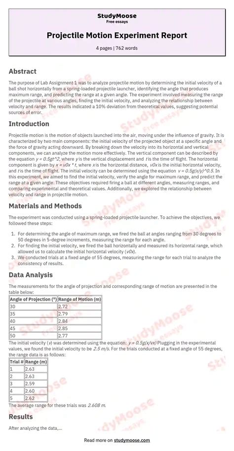 Projectile Motion Experiment Report Free Essay Example