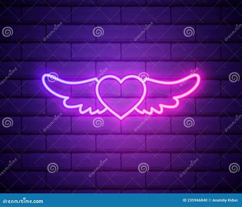 Heart With Wings Purple Glowing Neon Ui Ux Icon Glowing Sign Logo Vector Isolated On Brick Wall