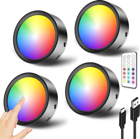 Spot LED RGB Sans Fil Rechargeable USB Noir Lampe De Placard Couleur