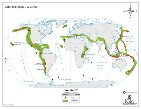 Mapa actividad sísmica y volcánica del mundo a color Curriculum