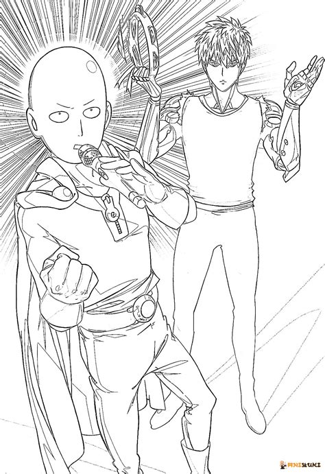 Punch Saitama Colorir Colorier Drawing Soco Ausmalbilder Coloriages