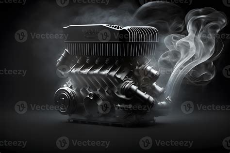 Modern car engine on deep solid black background. Neural network ...