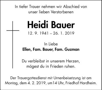 Traueranzeigen Von Heidi Bauer Trauerportal Ihrer Tageszeitung