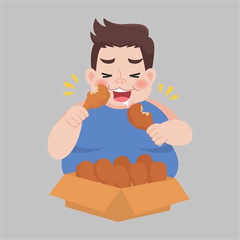 Premium Vector Big Fat Happy Man Enjoy Eating Chicken Drumstick