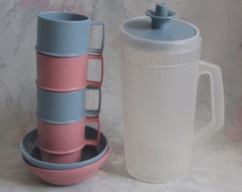 vintage childrens tupperware toys dish set pitcher soft blue