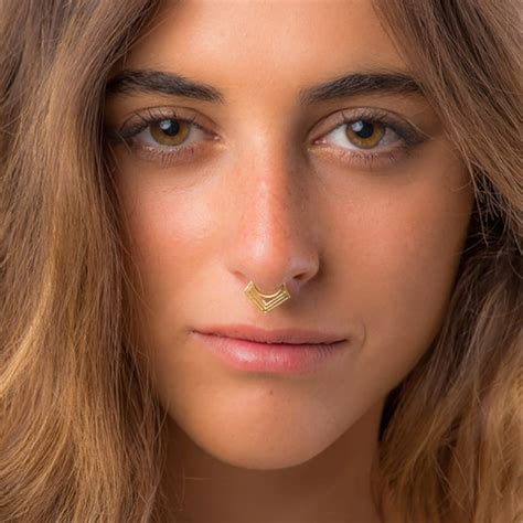 Geometric Fake Septum Ring Gold Faux Septum Piercing Septum Etsy